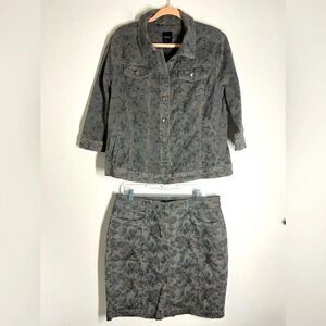 Bonita Germany Bohemian Floral Print Denim Set Jacket 46 EU + Skirt 42 EU Gray